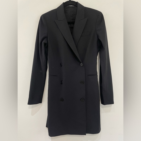 THEORY Blazer Dress Traceable Wool | Black Tailored Mini Size 4 - Picture 2 of 9